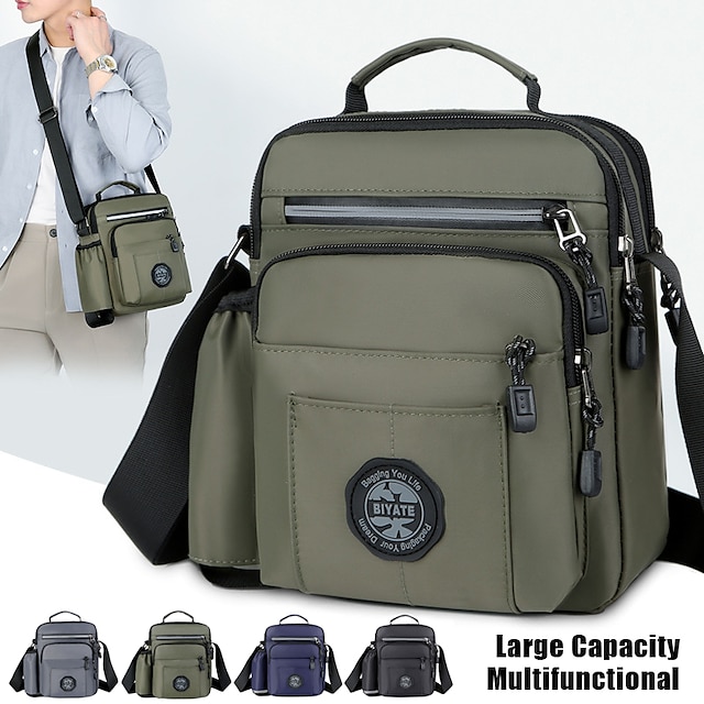  Men's Crossbody Bag Shoulder Bag Satchel Messenger Bag Oxford Cloth Outdoor Daily Zipper Large Capacity Waterproof Lightweight Solid Color Blue Green Grey