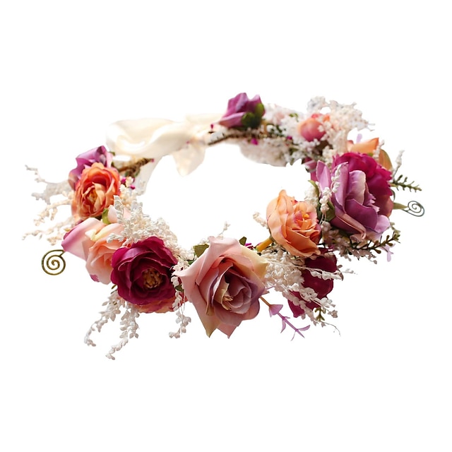  femei coroană florală trandafir bentita flori coroană de păr caciulă florală halo boho cu panglică petrecere nuntă festival fotografii de vivivalue