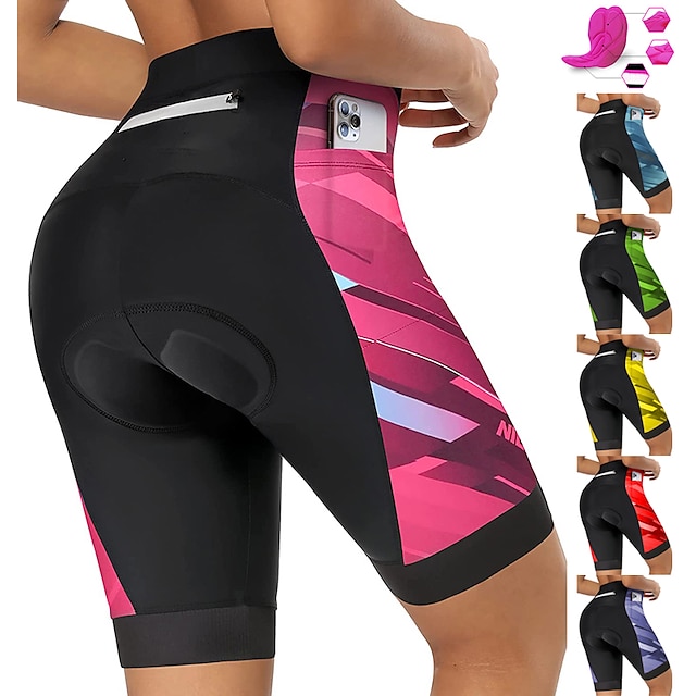  21Grams 女性用 サイクリングショーツ バイクショーツ バイク パッド入りショーツ ボトムズ マウンテンサイクリング ロードバイク スポーツ グラフィック 3Dパッド 高通気性 速乾性 吸汗性 イエロー ピンク スパンデックス 衣類 サイクルウェア