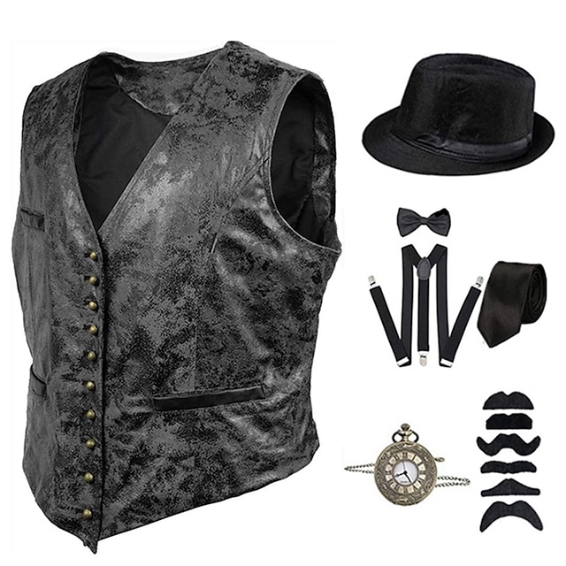 Vintage Roaring 20s 1920s Party Costume Vest Suspenders Fedora Hat The
