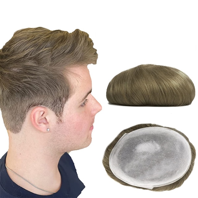 Toupee For Men 8x10 Inch 006mm Thin Pu Skin Mens Toupee Human Hair Natural Black Mens Hair 8468