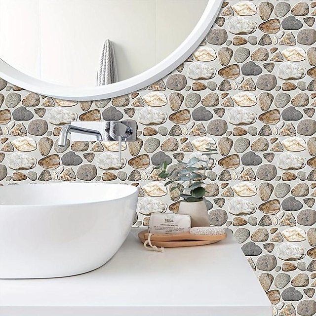  6 τμχ πέτρινες ξύλινες μοτίβο πάνελ τοίχου, αυτοκόλλητο πλακάκι τοίχου με φλούδα και ραβδί, αυτοκόλλητη ταπετσαρία κουζίνας από ψεύτικη πέτρα διακόσμηση τοίχου πέτρα αδιάβροχη, διακόσμηση δωματίου, διακόσμηση σπιτιού 15x30cm(5,9''x11,8'')