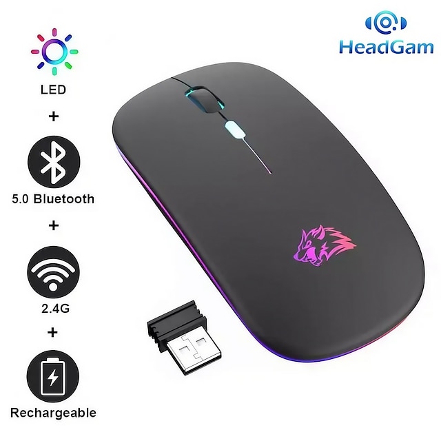  X15 kabellose Bluetooth-Maus, wiederaufladbar, leuchtende USB-Gaming-Maus für PC, Gamer, Tablet, Laptop