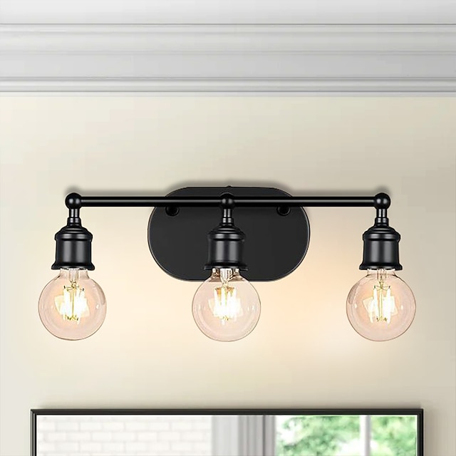  juego de iluminación de tocador negro moderno: apliques de pared de baño de 3 luces para espejo, cocina, dormitorio y sala de estar