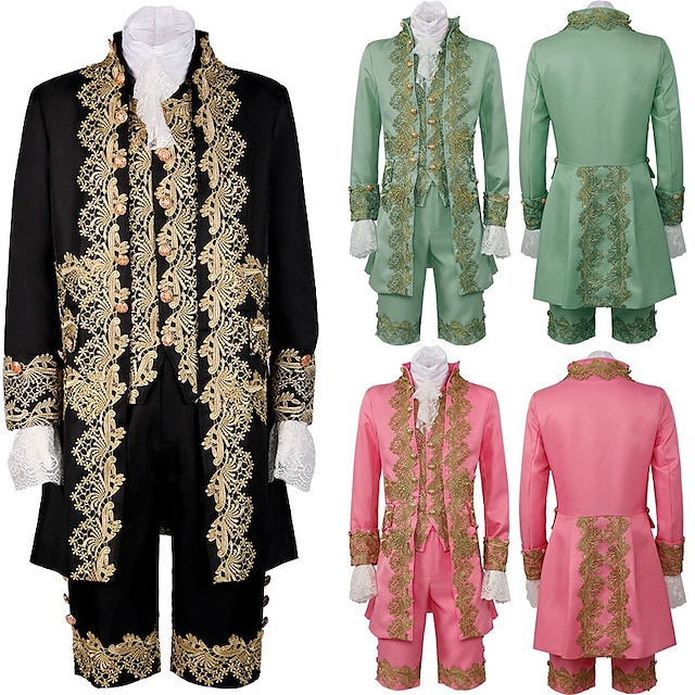  Retro / vintage Kostymer i middelalderstil Renessanse Ballkjole Jakke Bukser Drakter Maskerade سترة Prins Herre Herre Broderi Karneval Fest Frakk