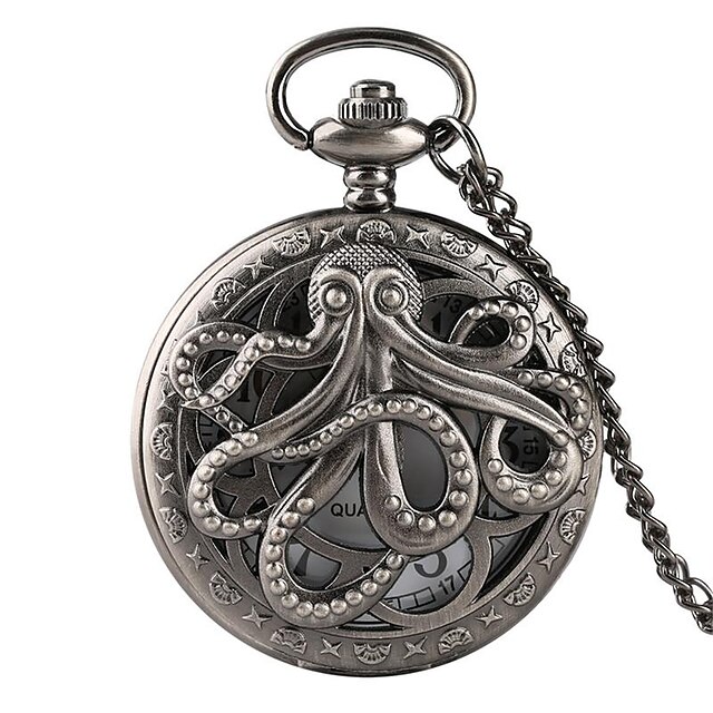  montre de poche vintage avec chaîne punk noir motif pieuvre rabat créatif montre de poche rétro