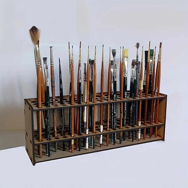 Wooden Brush Holder, Paintbrush Holder, Painting Pen Storage Rack, Desk ...