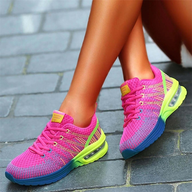  Women's Sneakers Plus Size Flyknit Shoes Comfort Shoes Outdoor Daily Color Block Flat Heel Round Toe Fashion Casual Running Tissage Volant Lace-up Black White Blue