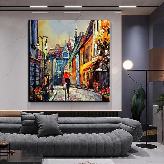 Handmade Hand Painted Oil Painting Wall Rainy Days Painting Original Rain Urban Art Umbrella Art Oil Paintings Abstract Artwork Decor Rolled Canvas No Frame Unstretched 12