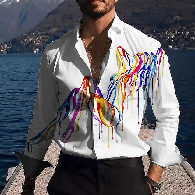  Bărbați Gradiant Cămașă Camașă cu nasturi Manșon Lung Modă Șic Stradă Designer În aer liber Casual Zilnic Toamna iarna Răsfrânt Imprimeu Negru Alb Galben Roșu-aprins Trifoi