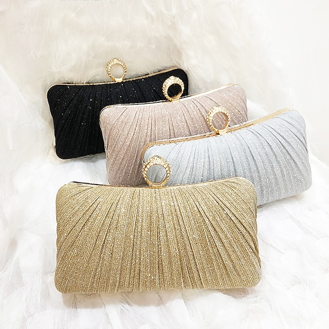  Elegant Gold Glitter Evening Clutch Bag with Rhinestone Ring Handle – Women's Party, Wedding, and Formal Event Accessory