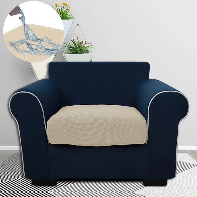 Stretch Sofa seat Cushion Cover Slipcover Elastic Couch Armchair Loveseat 4 or 3 Seater Water Repellent Grey Black Plain Solid Soft Durable Washable 25