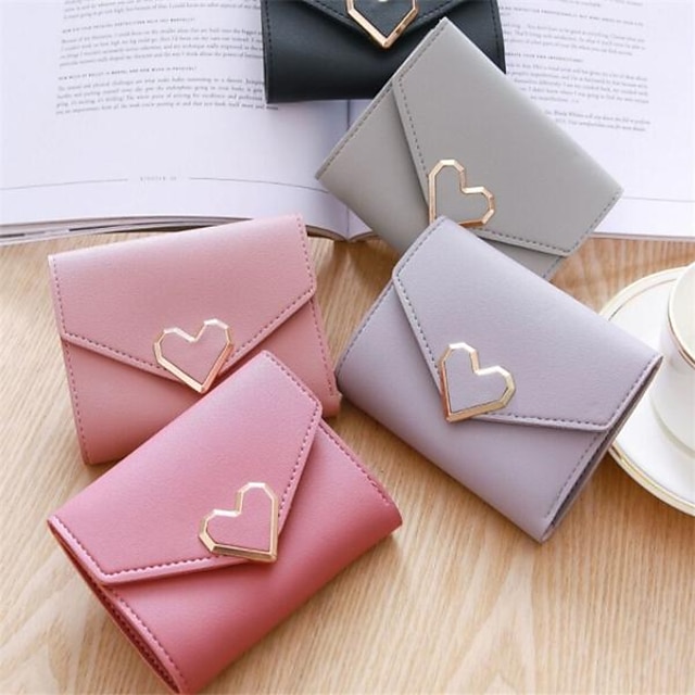  Women's Wallet Credit Card Holder Wallet PU Leather Daily Buttons Large Capacity Waterproof Lightweight Solid Color Black Pink Red