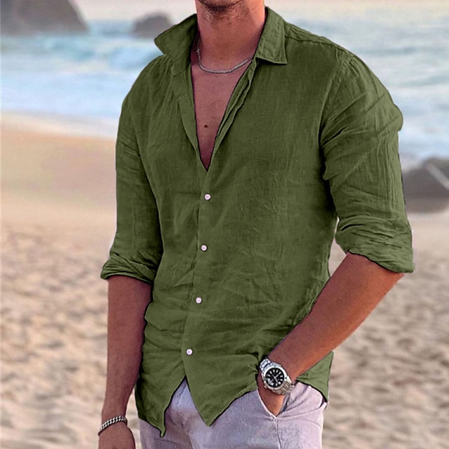 Men's Linen Shirt Shirt Summer Shirt Beach Shirt Black White Pink Long ...