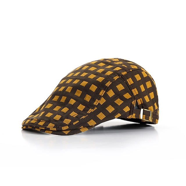  Hombre Gorra Plana Gorra de vendedor de periódicos Blanco Amarillo Poliéster Viaje Estilo playero Exterior Vacaciones Plaid Ajustable Moda