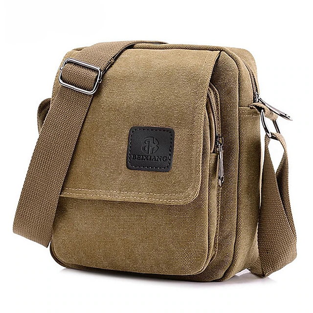 Men's Canvas Crossbody Messenger Bag - Durable Small Shoulder Bag with ...