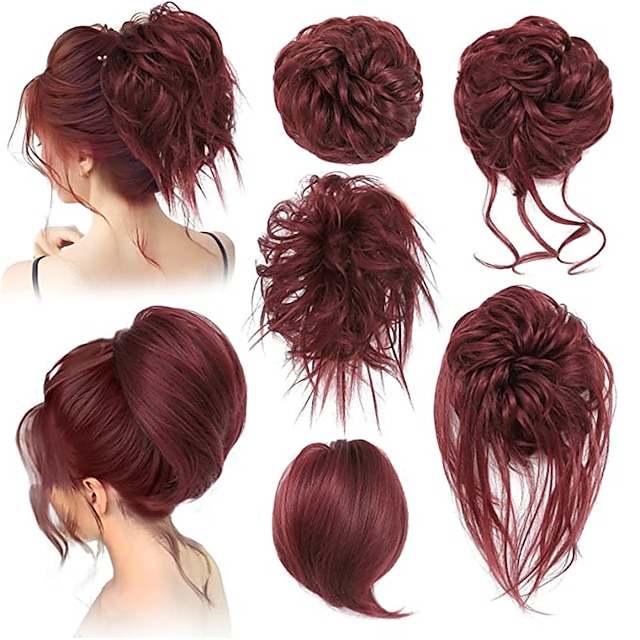  rotete hår bolle hårstykke 5 pakker for kvinner kort bolle pjusket syntetisk elastisk scrunchies hårstykke for kvinner jenter av insekt#