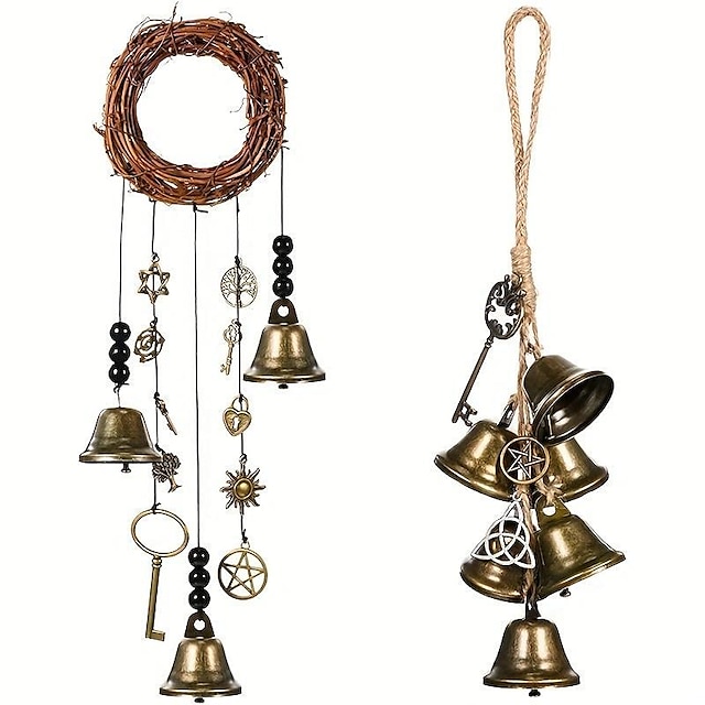  1 pieza de campanas de viento de bruja, perchas de puerta de protección, corona de campanas de viento de bruja, campanas de bruja colgantes hechas a mano, campanas de viento mágicas wiccan para la puerta del hogar