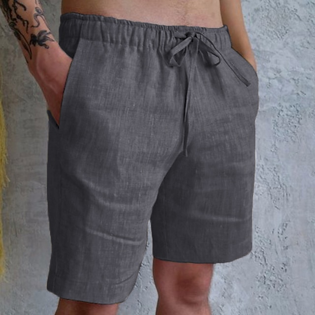 Men's Shorts Linen Shorts Summer Shorts Pocket Drawstring Elastic Waist Plain Comfort Breathable