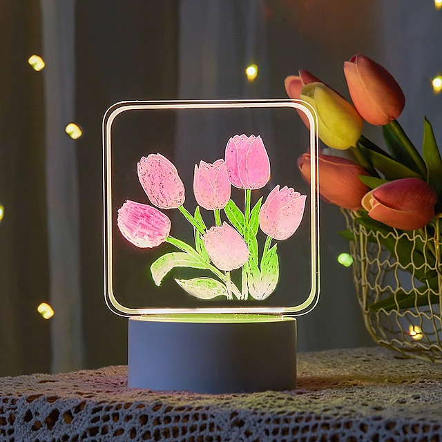  ακρυλικό led τουλίπα νυχτερινό φως λουλούδι επιτραπέζιο φωτιστικό γλάστρα φυτό ατμόσφαιρα νυχτερινό φωτιστικό σπιτιού διακόσμηση σαλονιού φωτισμός lover δώρο φωτιστικό led