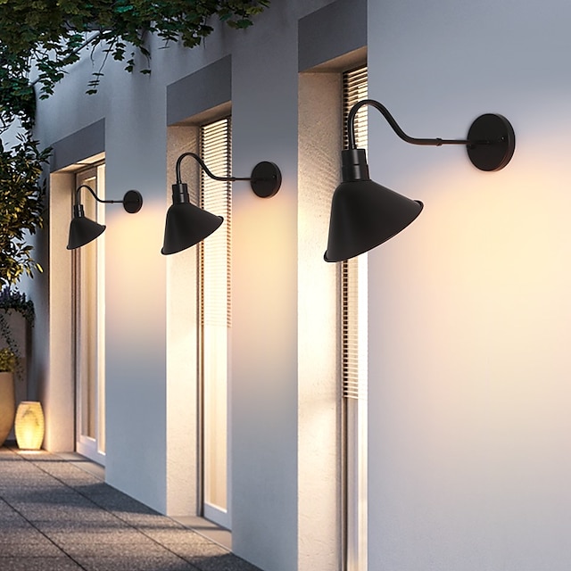  Candelabro de parede de pescoço de ganso de luz de celeiro externo/interno ip65 à prova d'água montagem em parede de fazenda vintage luminária exterior preto fosco para varanda frontal, casa, garagem,