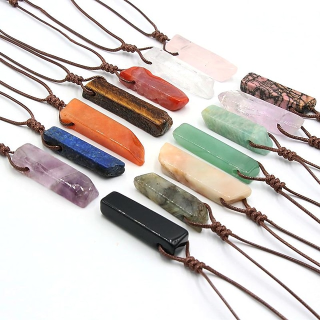  Healing Crystals，Amethyst Red Agate Tianhe Tiger Eye Irregular Flat Long Strip Woven Necklace Unshaped Colorful Stone Necklace