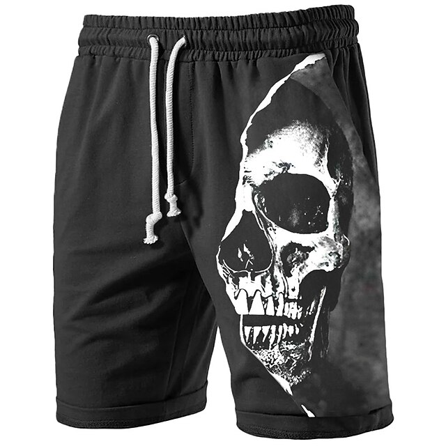 Men's Skull Graphic Prints Halloween Costumes Sweat Shorts Beach Shorts Terry Shorts Mid Waist Casual Athleisure Daily Holiday Streetwear Drawstring Elastic Waist 3D Print Designer Clothing Apparel2