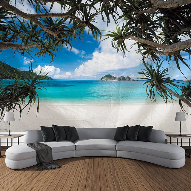  Beach Landscape Hanging Tapestry Wall Art Large Tapestry Mural Decor Photograph Backdrop Blanket Curtain Home Bedroom Living Room Decoration