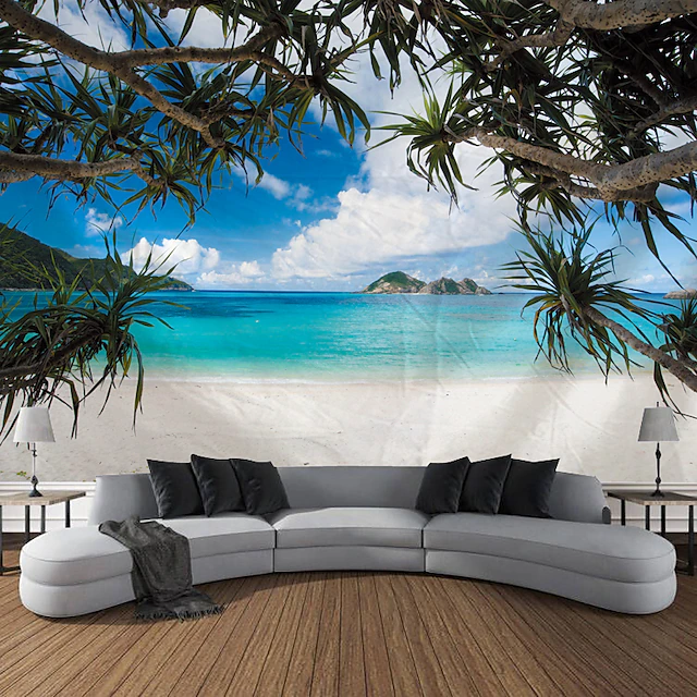 Beach Landscape Hanging Tapestry Wall Art Large Tapestry Mural Decor Photograph Backdrop Blanket Curtain Home Bedroom Living Room Decoration 13