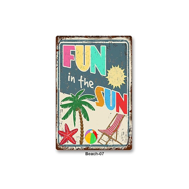1pc Beach Metal Tin Sign Summer Beach Tin Sign Vintage Beach Signs Wall ...