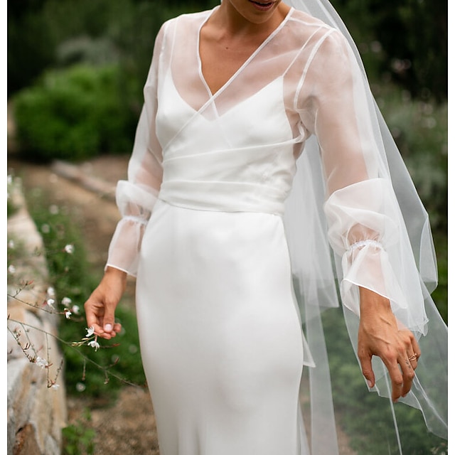  Scialli Stole da donna Voiles & Strati Elegante Manica lunga Tulle Stole da matrimonio Con Colore Puro Per Feste Primavera estate