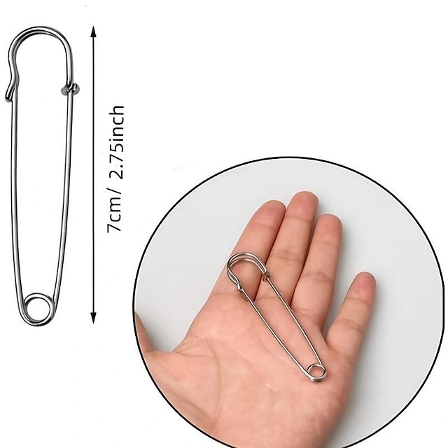 20pcs Large Safety Pins, 2.75" Heavy Duty Blanket Pins Bulk Steel Spring Lock Pins Fasteners For