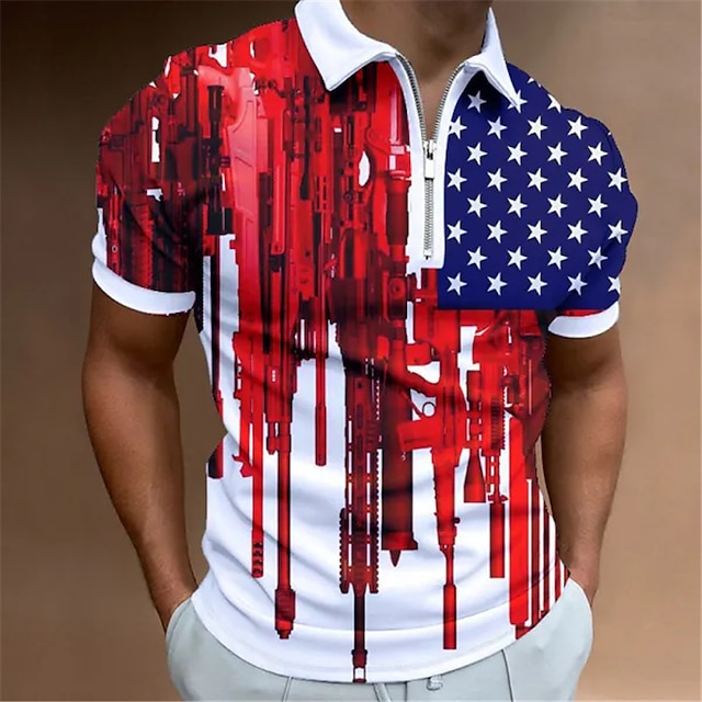 Men's Polo Shirt Lapel Polo Zip Polo Golf Shirt Graphic Prints American ...
