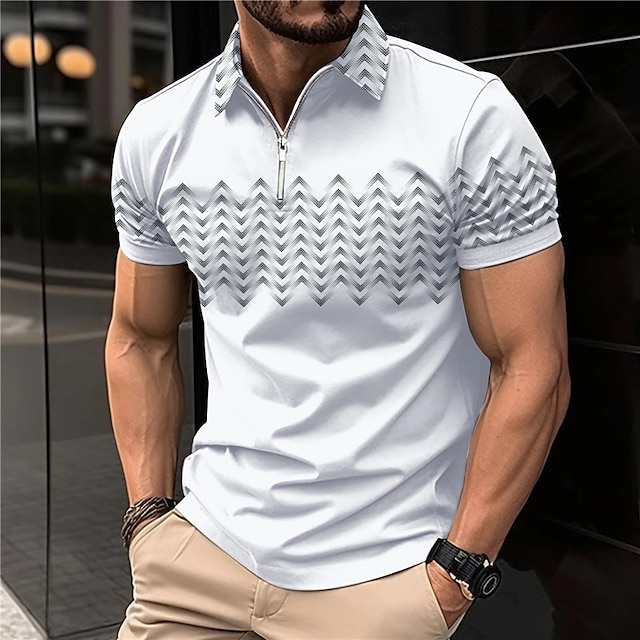 Men's Zip Polo Lapel Polo Polo Shirt Golf Shirt Graphic Prints Geometry ...