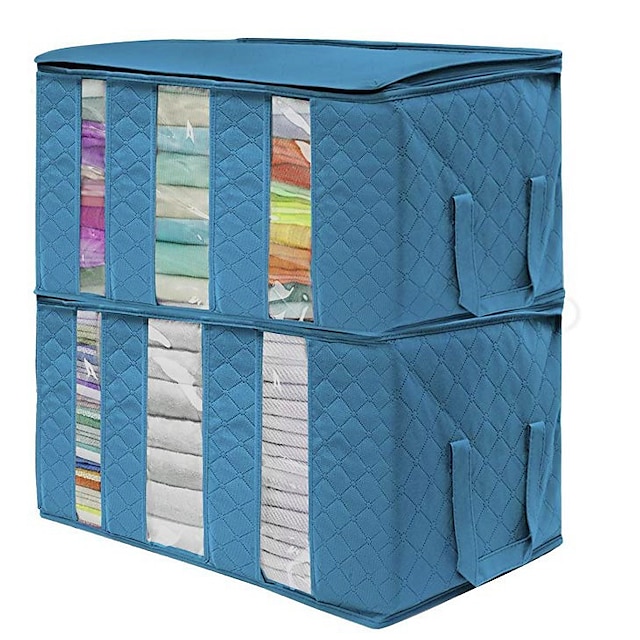  Large Capacity Clothes Storage Bag Organizer with Reinforced Handle Thick Fabric for Comforters Blankets Bedding Foldable with Sturdy Zipper 61X33X31cm