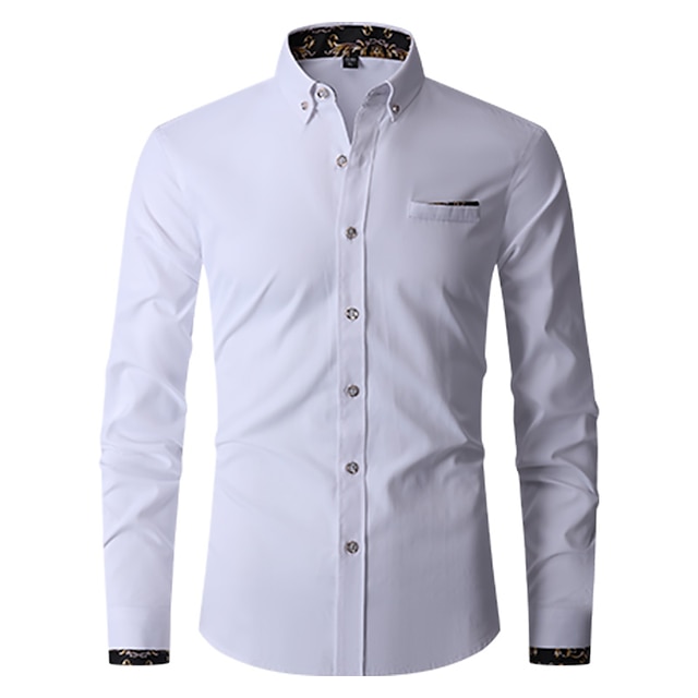  Per uomo Camicia Camicie Camicia abbottonata Resistente alle rughe Camicia con bottoni Liscio Matrimonio Ufficio e carriera Nero Bianco Vino Blu reale Manica lunga Collo ripiegabile Primavera