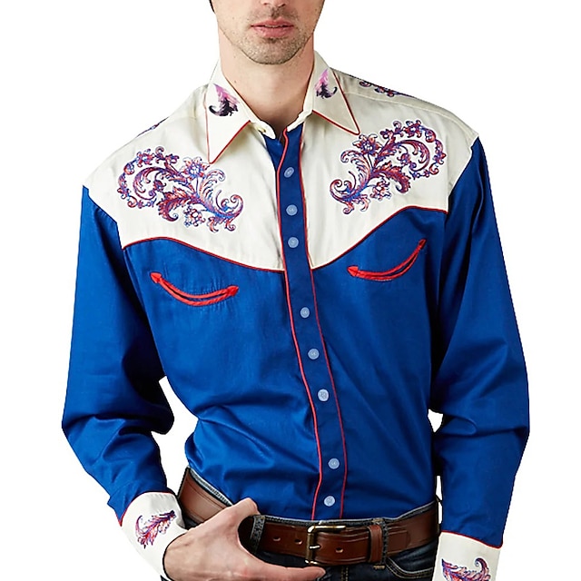  Retro Vintage Bluse / Hemd West Cowboy Herren Karneval Party Casual oben