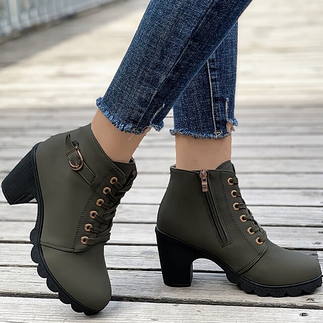 Women's Black Chunky Heel Ankle Boots with LaceUp Design Trendy and