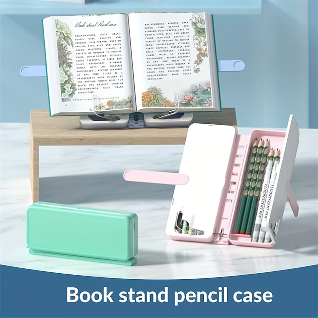  Multifunktionales Federmäppchen mit Bücherständer für Studenten, kreatives Schreibtisch-Bücherregal, Stiftetui, Geschenk zum Schulanfang