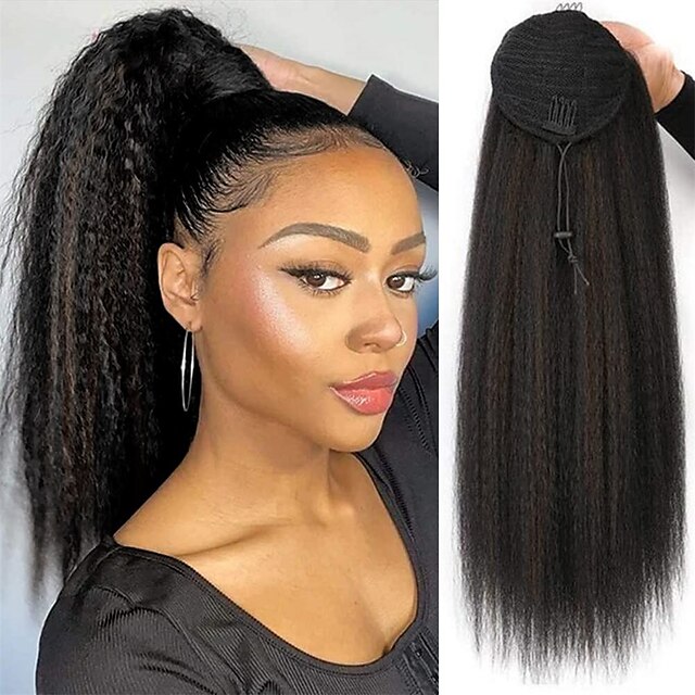 Kinky Straight Drawstring Ponytail Extension Heat Resistant Highlight ...