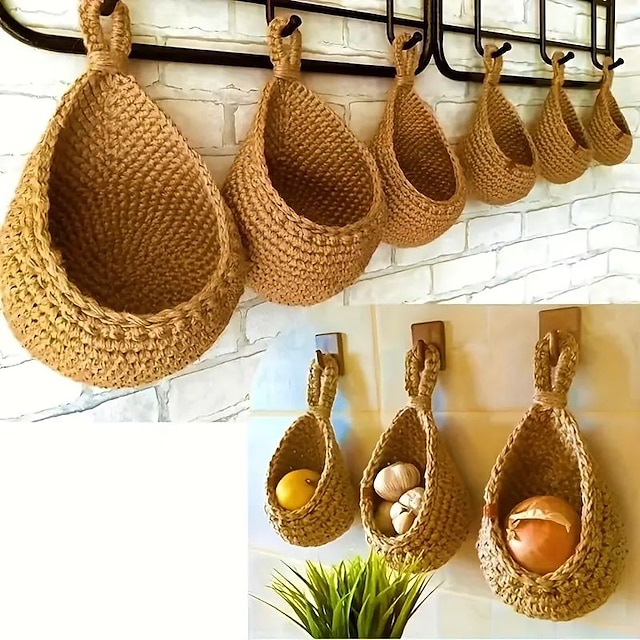  Geweven wandmand in Boheemse stijl - creatieve druppelvorm voor het opbergen van fruit in de keuken & groenten