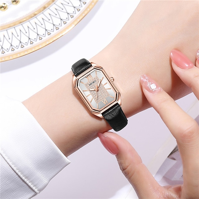  Reloj de cuarzo para mujer, reloj de cuarzo rectangular de acero inoxidable informal minimalista de lujo para mujer, reloj de vestir a la moda resistente al agua