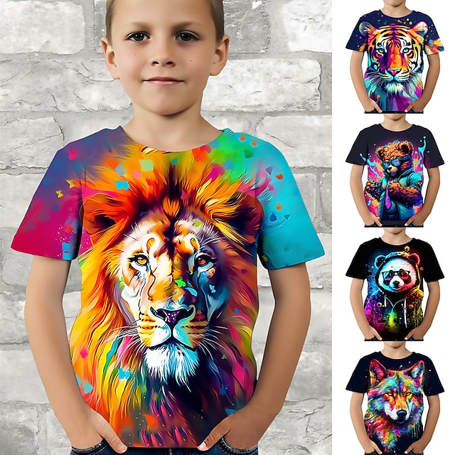  Drenge 3D Grafisk Dyr Panda T-shirt Kortærmet 3D-udskrivning Sommer Forår Aktiv Sport Mode Polyester Børn 3-12 år udendørs Afslappet Daglig Regulær