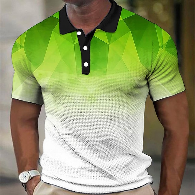  Férfi POLO trikó Gofris pólóing Lapel Polo Button Up Polos Golfing Gradiens Grafikai nyomatok Geometria Térfogatcsökkenés Sárga Medence Bíbor Fukszia Lóhere Szabadtéri Utca Rövid ujjú Nyomtatott