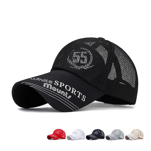 Men's Baseball Cap Sun Hat Sports Cap Black White Polyester Long Visor Brim Travel Refreshing Beach Outdoor Vacation Letter Printed Adjustable 12