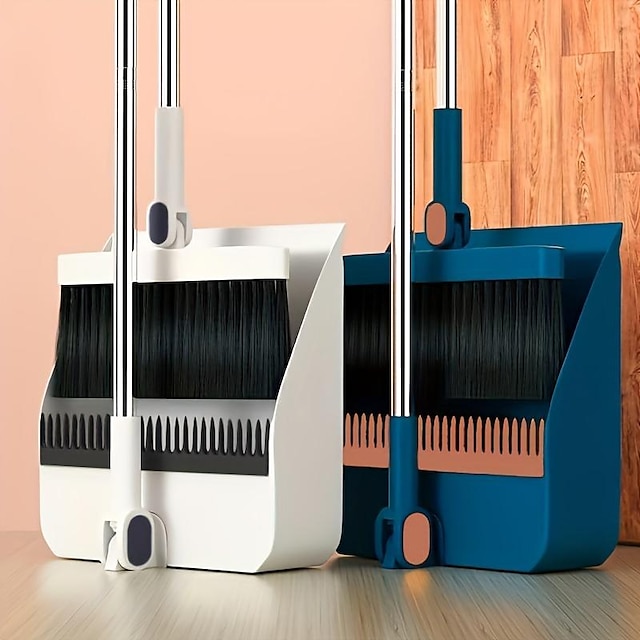  1set/2pcs Broom And Dustpan Set For Home, Upright Dustpan And Broom Combo Set, Sweeping Office Kitchen Wood Floor Pet Hair, Cleaning Supplies For Indoor Housewarming Gift