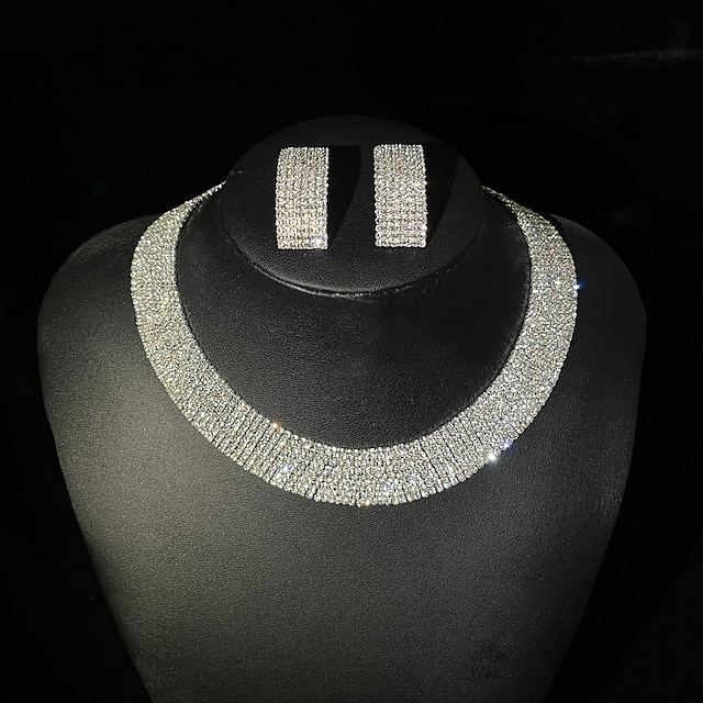  Los sistemas nupciales de la joyería 1 juego Brillante 1 Collar Pendientes Mujer Moda Personalizado Sencillo Clásico Precioso Forma Geométrica Conjunto de joyas Para Boda Fiesta Invitado a la boda