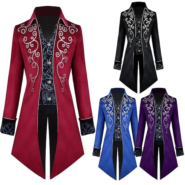  Prince Gentleman Plus Size Vintage Punk & Gothic Medieval 18th Century 17th Century Cosplay Costume Tuxedo Tailcoat Men's Embroidered Costume Vintage Cosplay Performance Stage Carnival Long Sleeve
