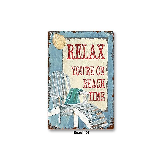1pc Beach Metal Tin Sign Summer Beach Tin Sign Vintage Beach Signs Wall ...