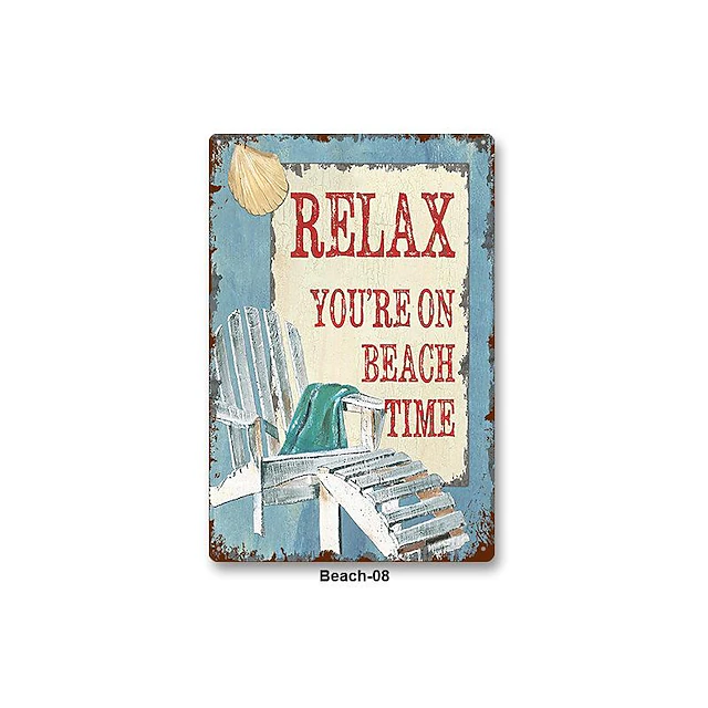 1pc Beach Metal Tin Sign Summer Beach Tin Sign Vintage Beach Signs Wall ...